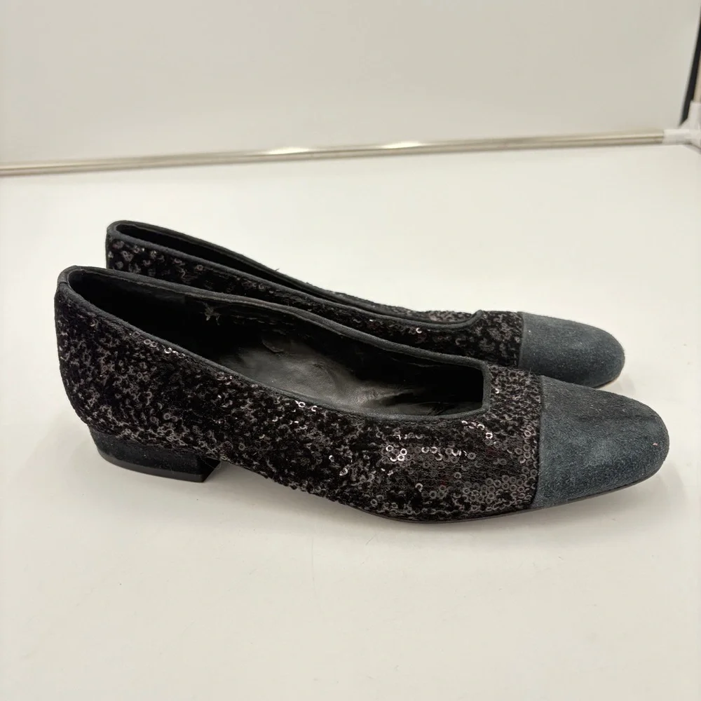 Vaneli Cap Toe Black Suede Sequin Velvet Flats Loafers Fc-313 Women’s Size 8N